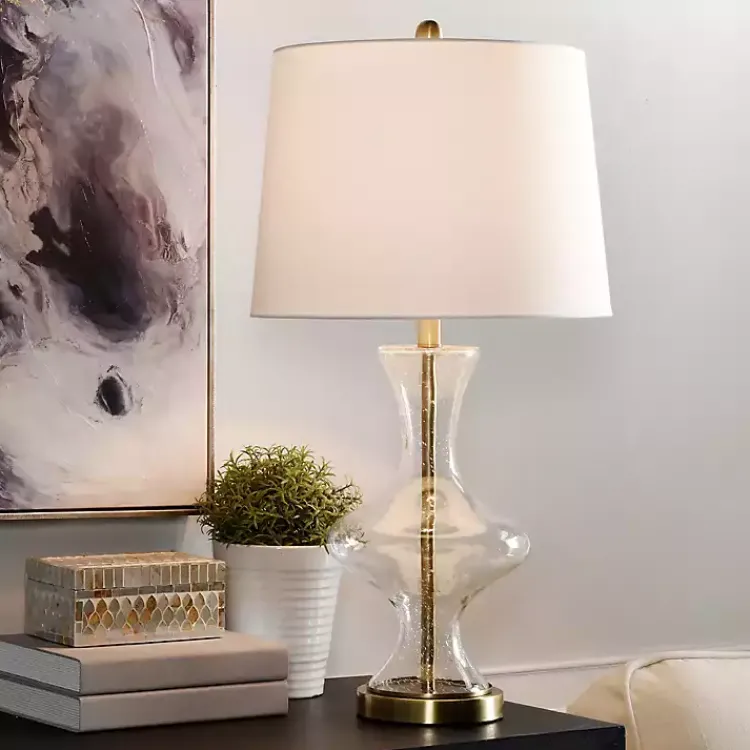 Table Lamps-Kirklands Home Seeded Glass and Gold Table Lamp White