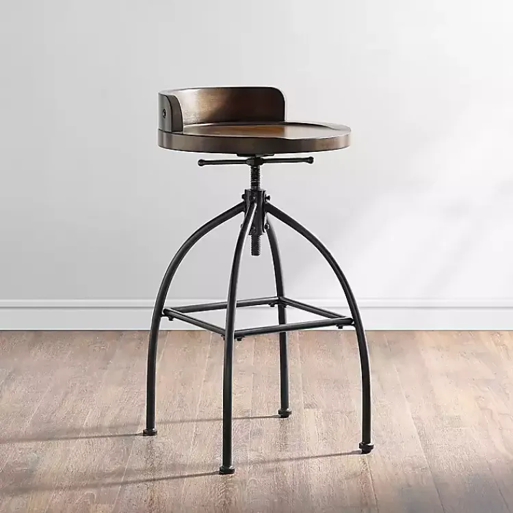 Bar Stools & Counter Height Stools-Kirklands Home Wood Edgar Industrial Adjustable Stool Brown