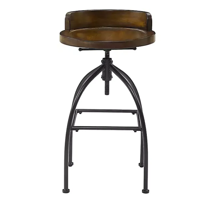 Bar Stools & Counter Height Stools-Kirklands Home Wood Edgar Industrial Adjustable Stool Brown