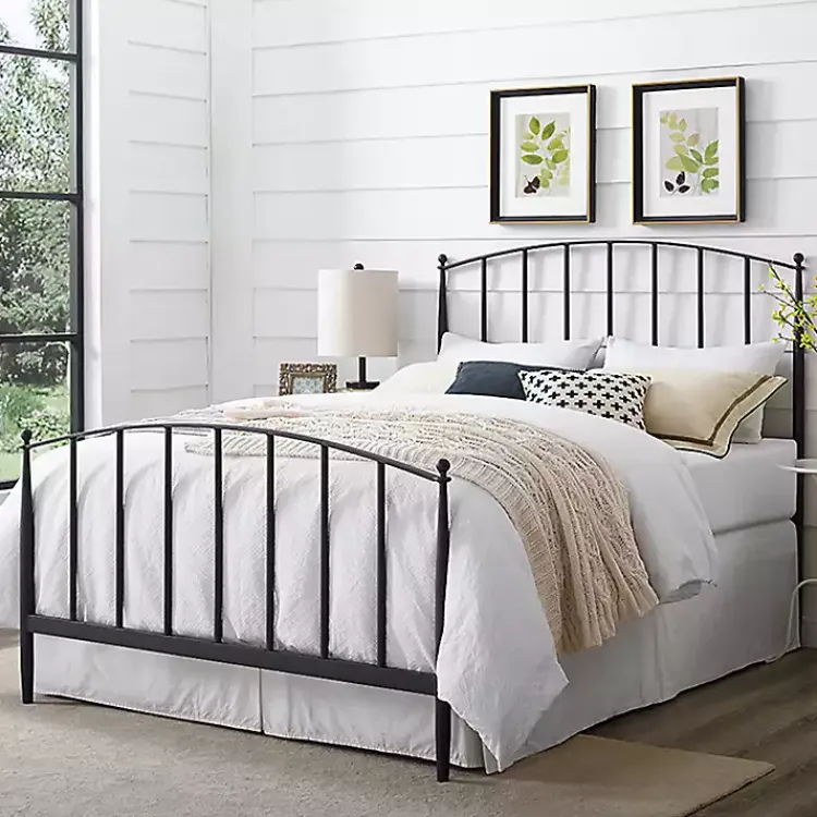 Beds & Headboards-Kirklands Home Whitley Metal Slat Queen Bed Black