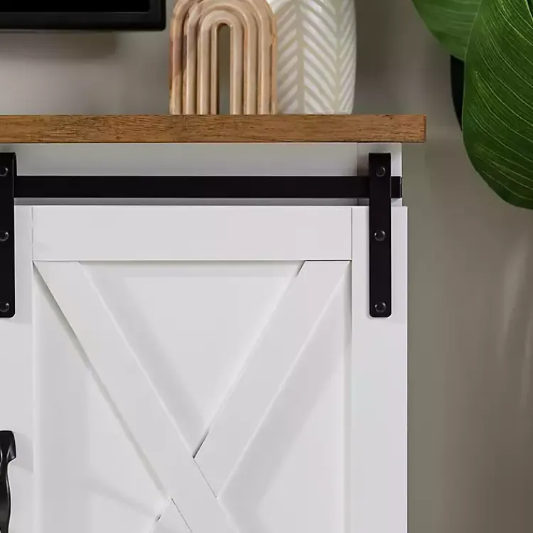 Tv Stands & Media Consoles-Kirklands Home Sliding Door Rustic Oak Top TV Stand White