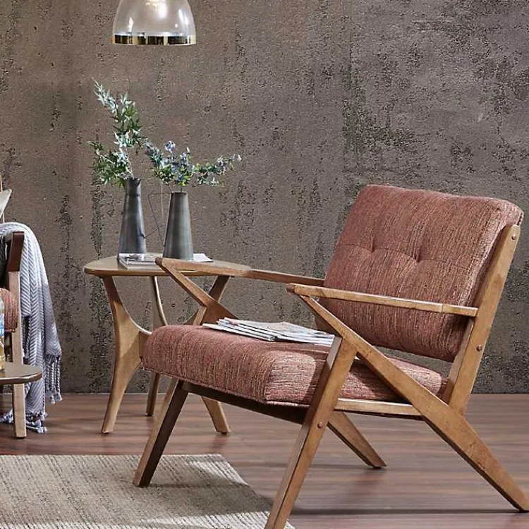 Accent Chairs-Kirklands Home Mid-Century Pecan Finish Accent Chair Orange