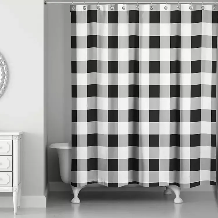 Shower Curtains-Kirklands Home Black Buffalo Check Shower Curtain