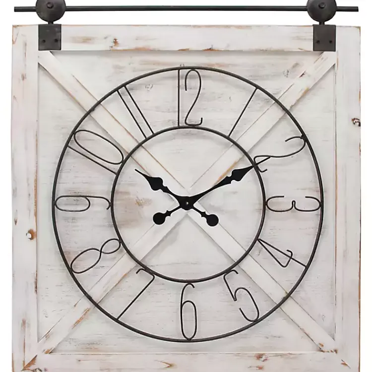 Clocks-Kirklands Home Farmstead Wooden Barn Door Clock White