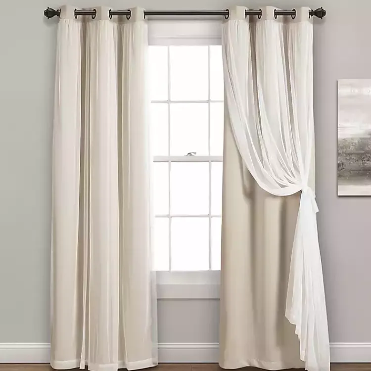 Curtains & Drapes-Kirklands Home Wheat Curtain Panel Set with Overlay, 108 in. Ivory