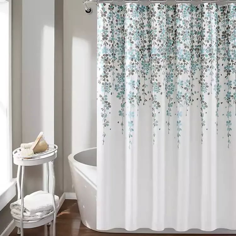 Shower Curtains-Kirklands Home and Gray Weeping Flower Shower Curtain Blue