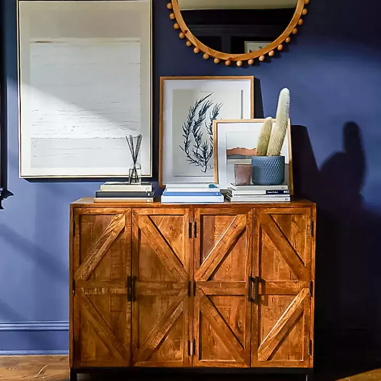 Cabinets & Sideboards-Kirklands Home Austin Warm Wood Farmhouse Cabinet Brown