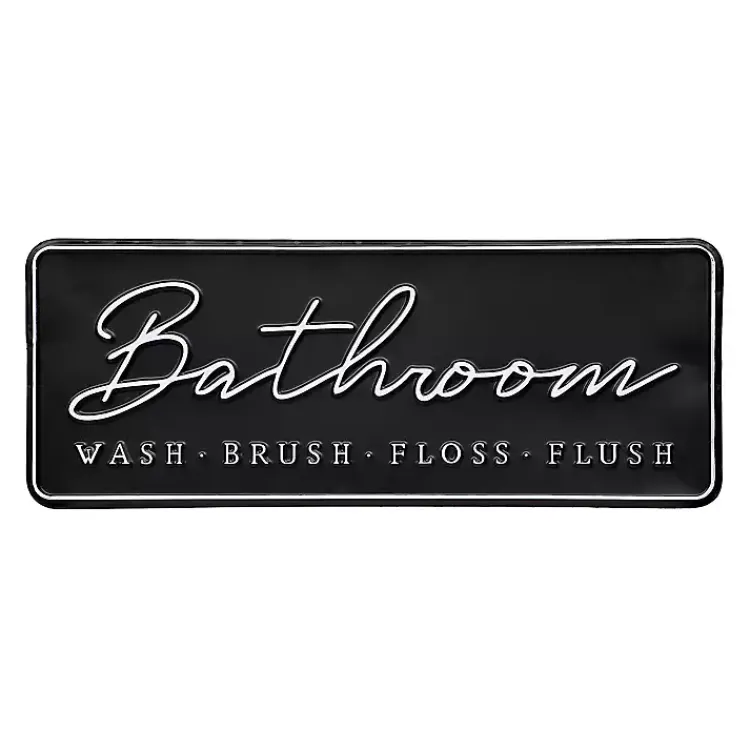Wall Quotes & Signs-Kirklands Home Bathroom Wash Brush Floss Flush Wall Plaque Black