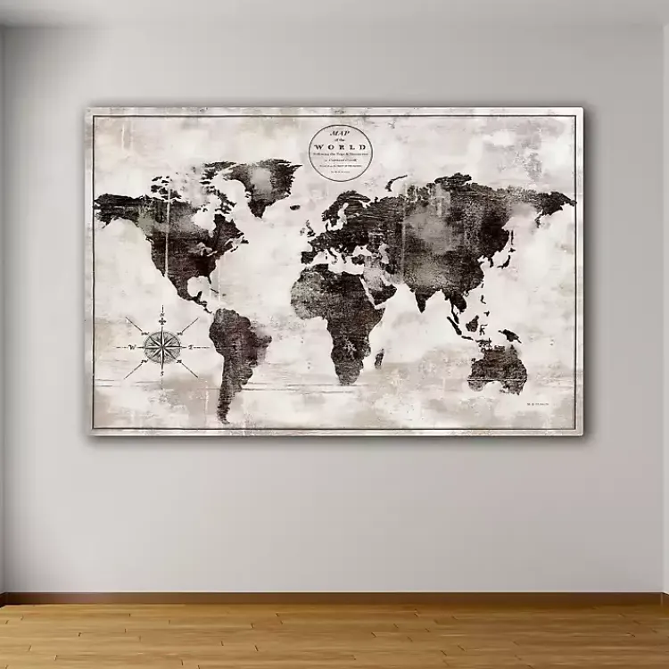 Canvas Art-Kirklands Home Black and White World Map Giclee Canvas Art Print