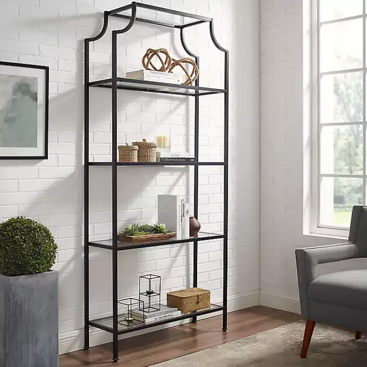 Cabinets & Sideboards-Kirklands Home Oil-Rubbed Bronze 4-Tier Glass Ashlee Etagere Brown