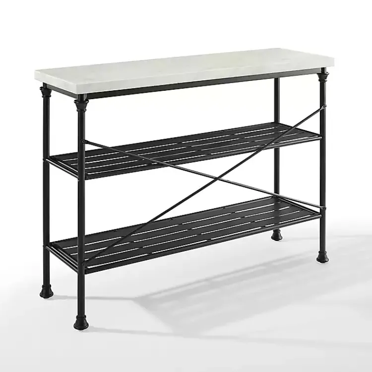 Console Tables-Kirklands Home Faux Marble Top 3-Tier Melody Console Table Black