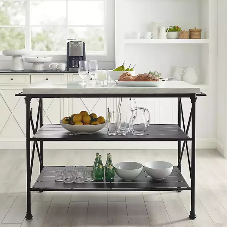 Kitchen Islands & Bar Carts-Kirklands Home Faux Marble Top 3-Tier Melody Kitchen Island