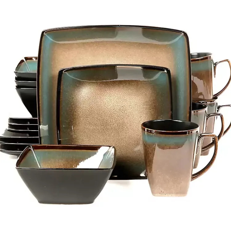 Dinnerware-Kirklands Home Taupe Tess Square 16-pc. Dinnerware Set