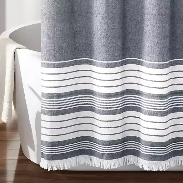 Shower Curtains-Kirklands Home Navy Nantucket Tassel Fringe Shower Curtain Blue