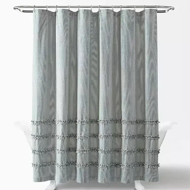 Shower Curtains-Kirklands Home Denim Vintage Stripe Shower Curtain Blue