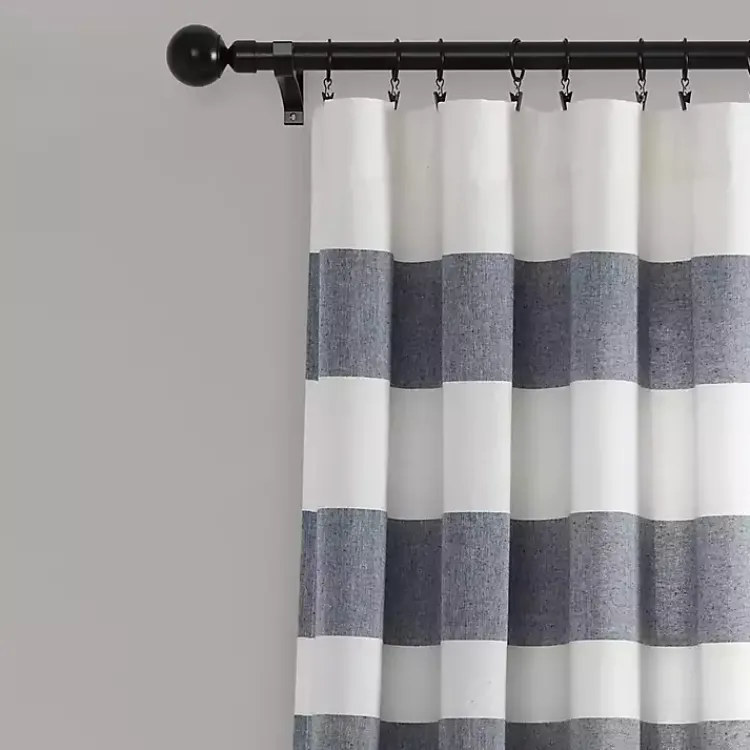 Curtains & Drapes-Kirklands Home Navy Cape Cod Stripe Curtain Panel Set, 84 in.
