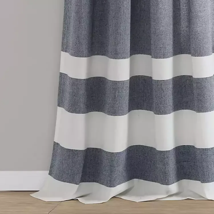 Curtains & Drapes-Kirklands Home Navy Cape Cod Stripe Curtain Panel Set, 84 in.