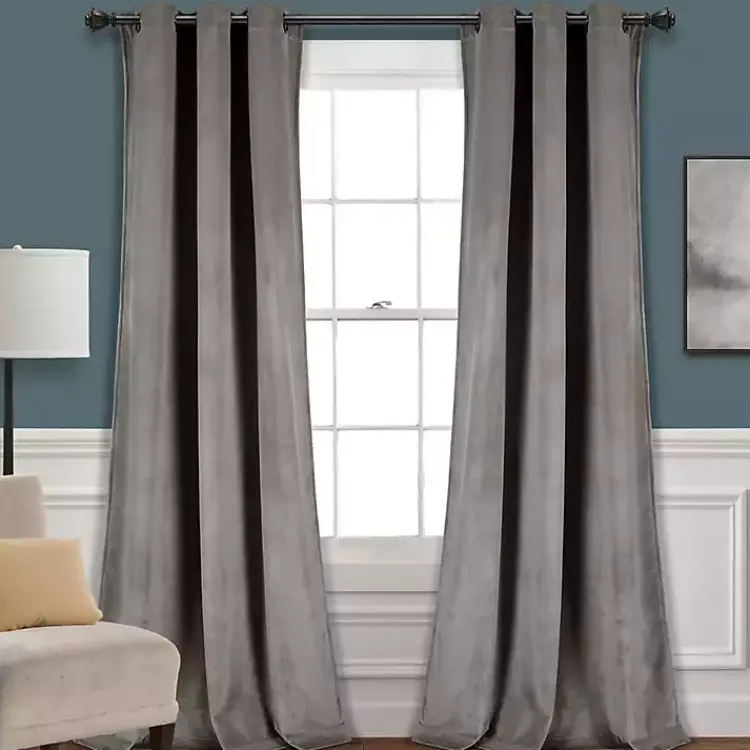 Curtains & Drapes-Kirklands Home Dark Prima Velvet Curtain Panel Set, 108 in. Gray