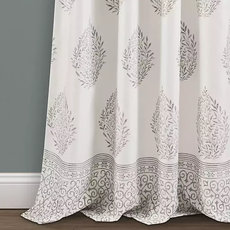 Curtains & Drapes-Kirklands Home Gray Teardrop Leaves Curtain Panel Set, 95 in.