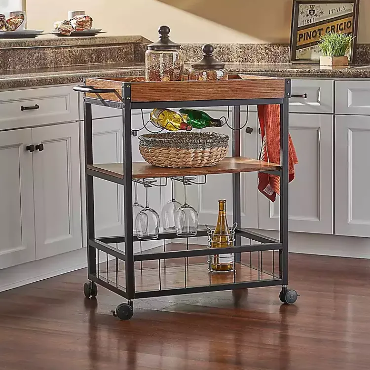 Kitchen Islands & Bar Carts-Kirklands Home Brown Norcross Industrial Rolling Bar Cart