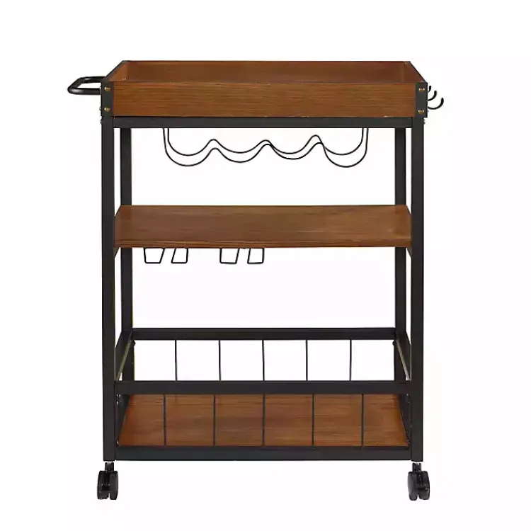 Kitchen Islands & Bar Carts-Kirklands Home Brown Norcross Industrial Rolling Bar Cart