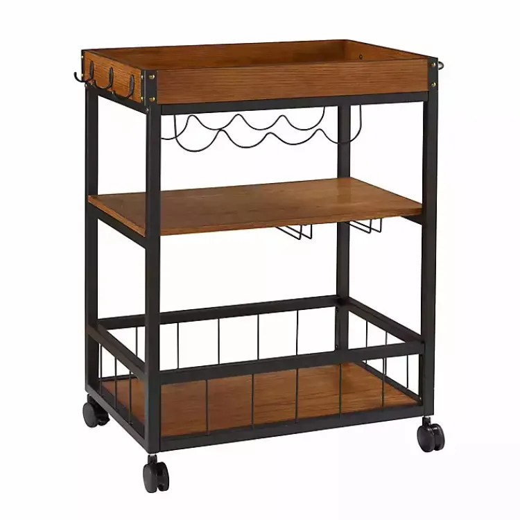 Kitchen Islands & Bar Carts-Kirklands Home Brown Norcross Industrial Rolling Bar Cart