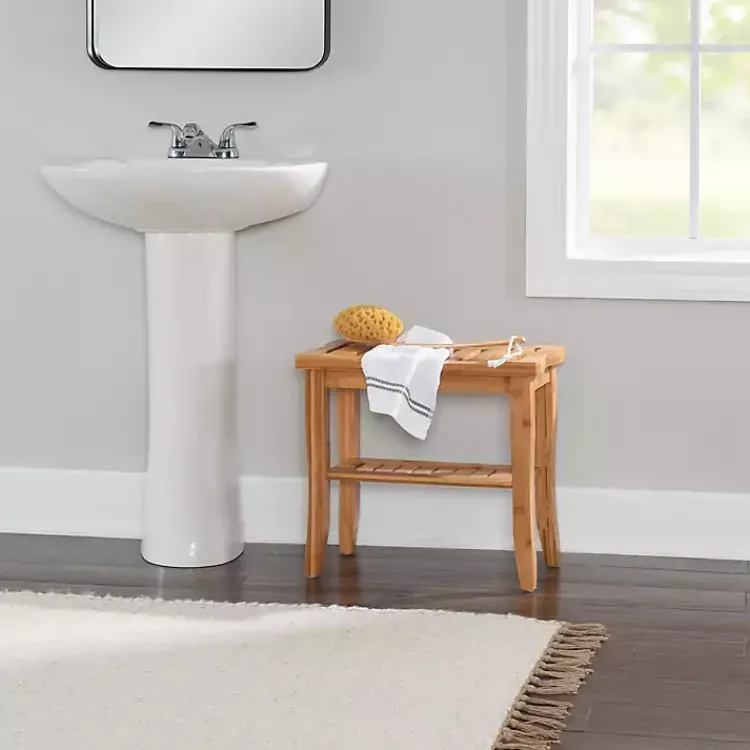 Bathroom Furniture-Kirklands Home Sumter Bamboo Bathroom Stool