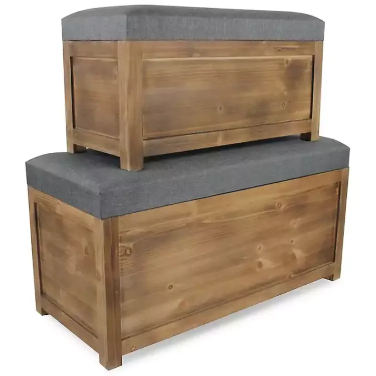 Benches & Ottomans-Kirklands Home Cushioned Storage Benches, Set of 2 Gray