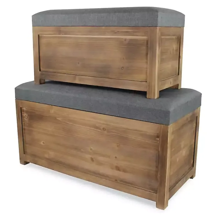 Benches & Ottomans-Kirklands Home Cushioned Storage Benches, Set of 2 Gray