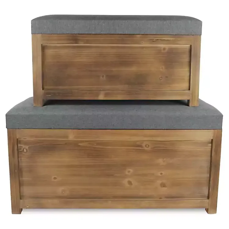 Benches & Ottomans-Kirklands Home Cushioned Storage Benches, Set of 2 Gray