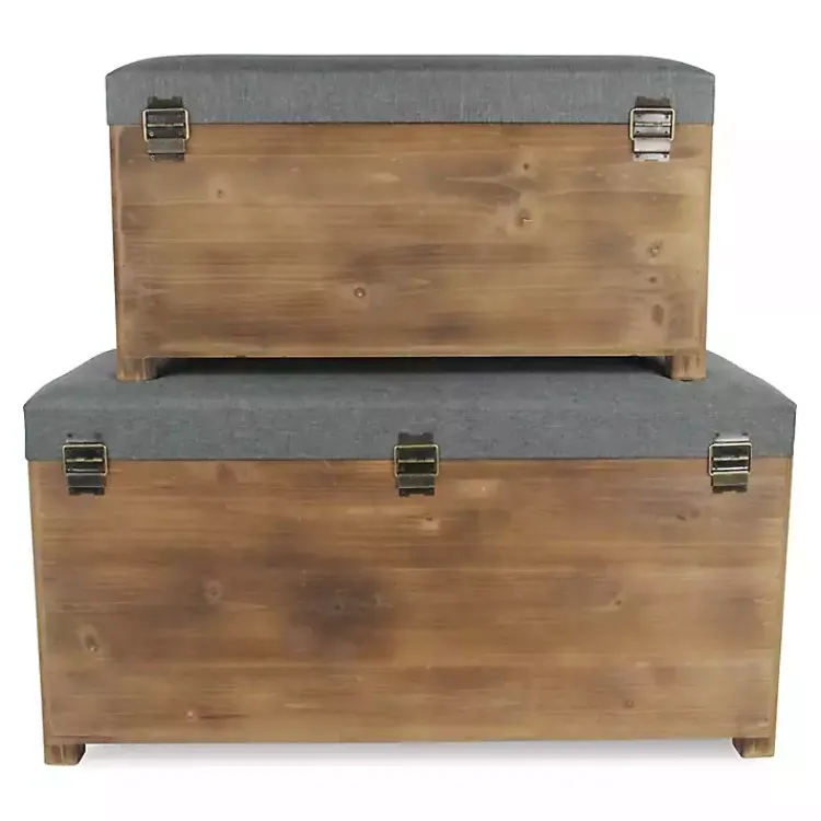 Benches & Ottomans-Kirklands Home Cushioned Storage Benches, Set of 2 Gray