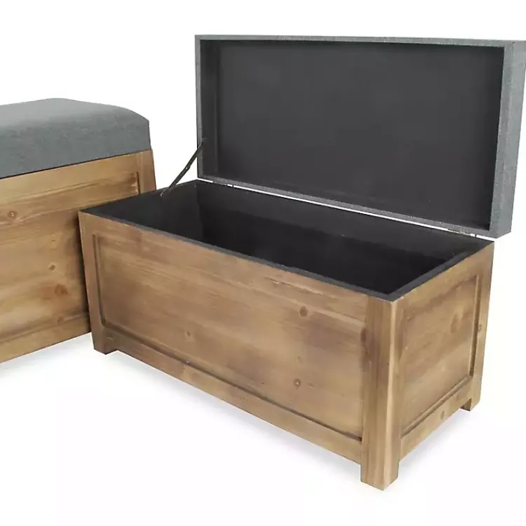 Benches & Ottomans-Kirklands Home Cushioned Storage Benches, Set of 2 Gray