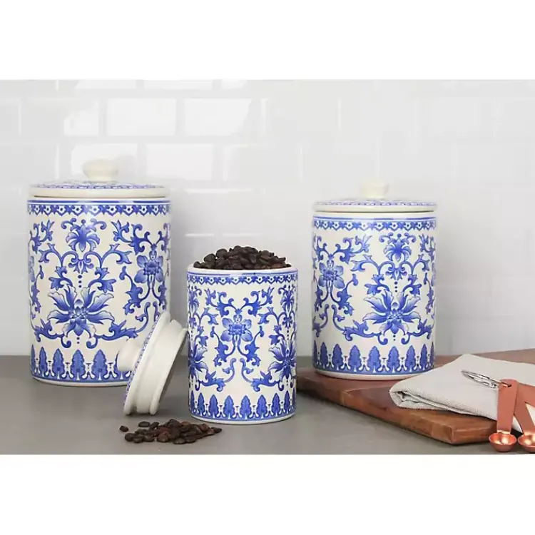 Kitchen Storage-Kirklands Home Blue and White Classic Ceramic Canisters, Set of 3