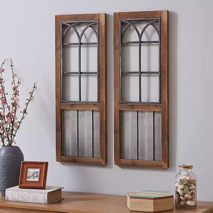 Wall Plaques-Kirklands Home Willow Farms Window Plaque, Set of 2 Brown