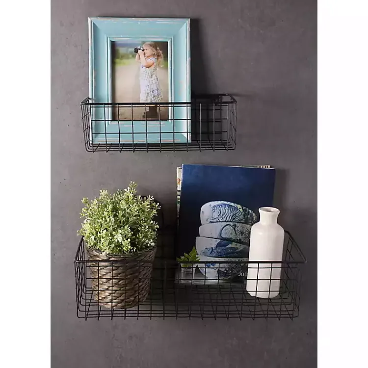 Wall Storage-Kirklands Home Black Wall Hanging Wire Baskets, Set of 2
