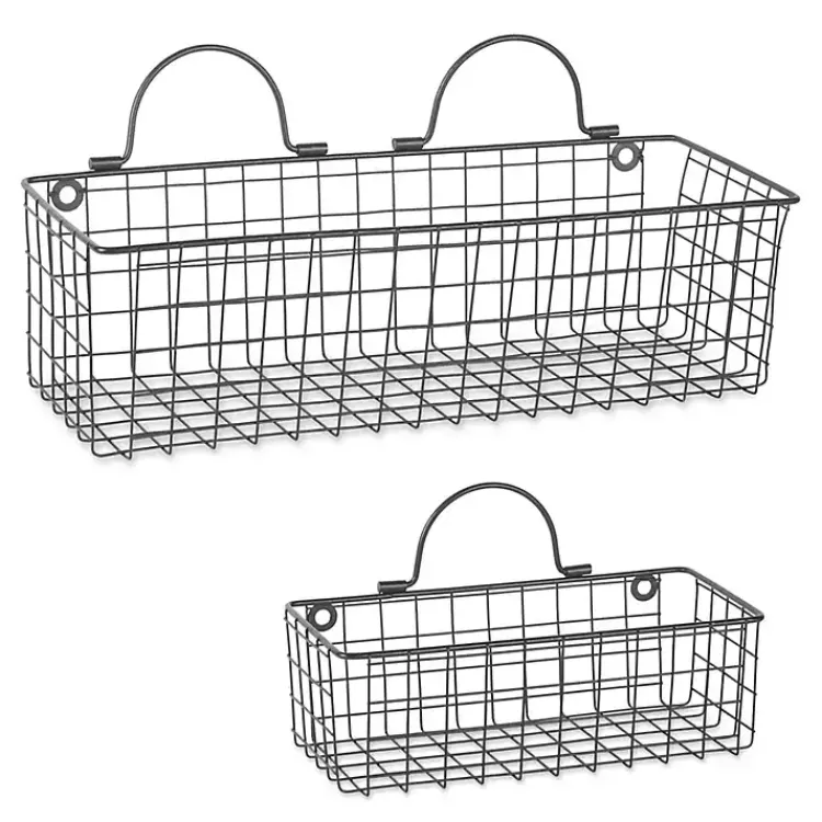 Wall Storage-Kirklands Home Black Wall Hanging Wire Baskets, Set of 2