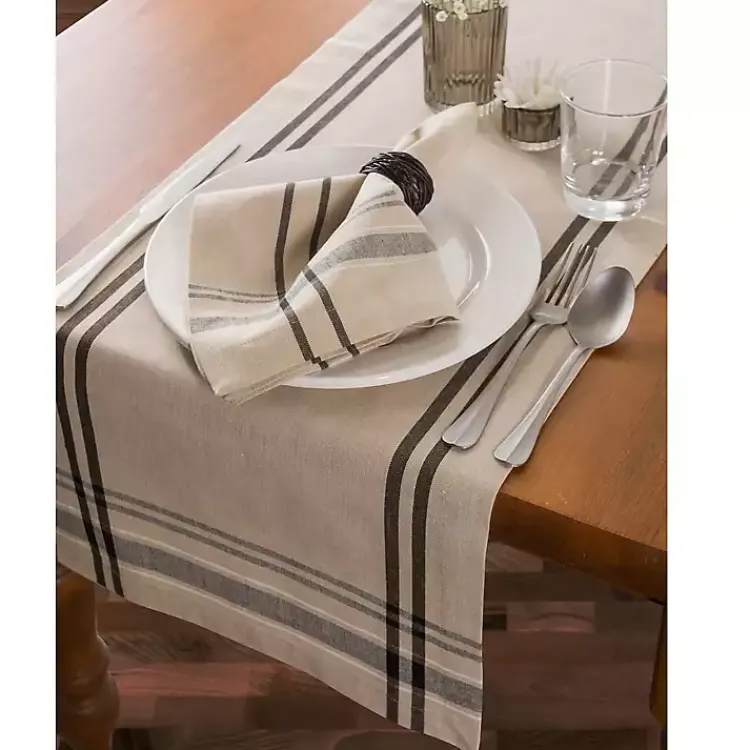 Table Linens-Kirklands Home Stripe French Table Runner Black