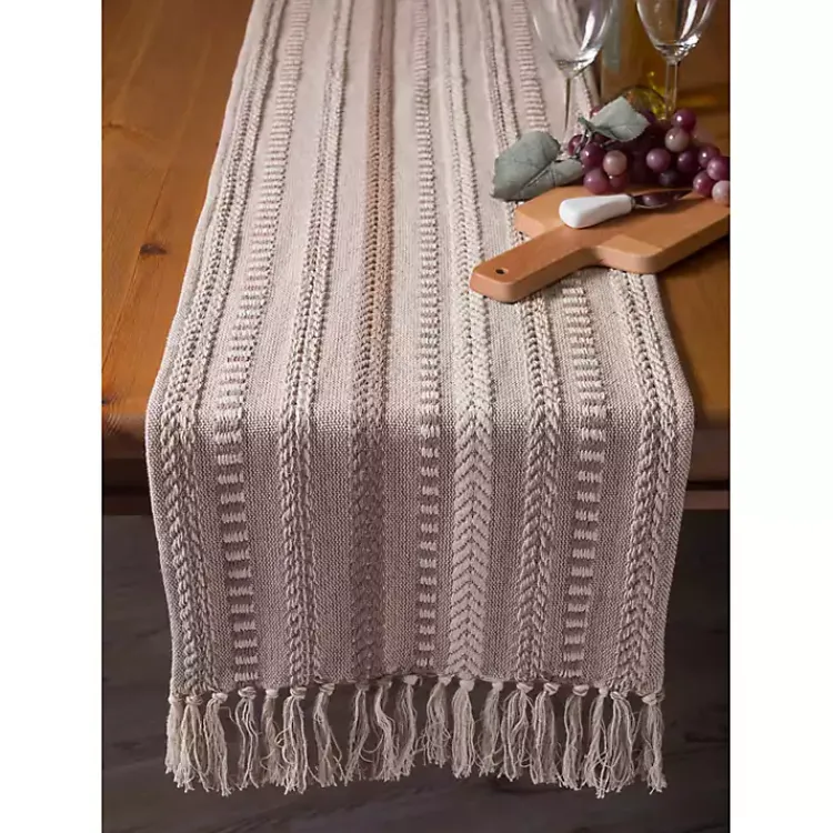 Table Linens-Kirklands Home Stone Braided Stripe Table Runner, 108 in. Brown