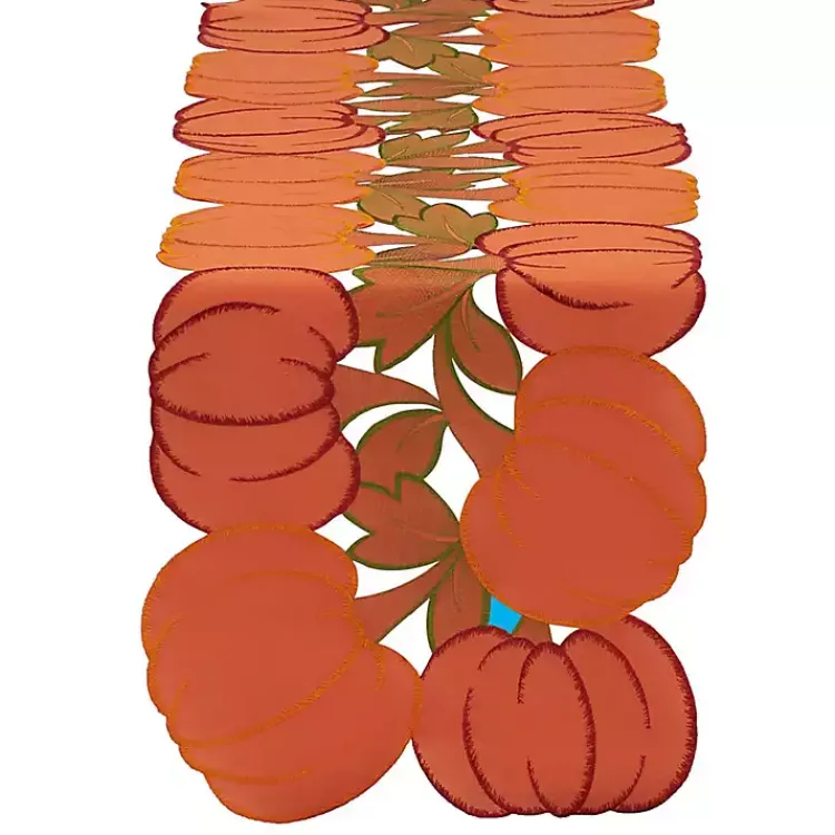 Table Linens-Kirklands Home Embroidered Pumpkin Table Runner Orange