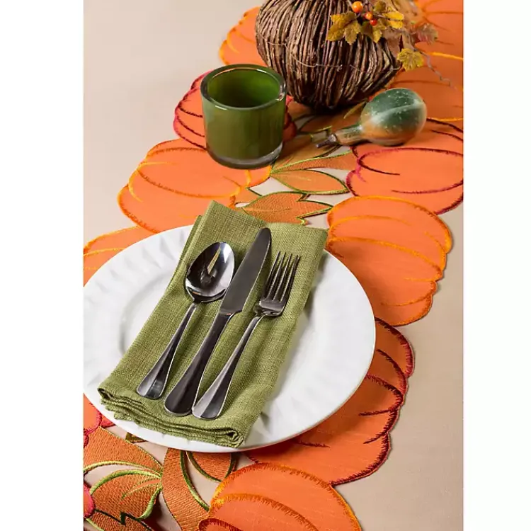 Table Linens-Kirklands Home Embroidered Pumpkin Table Runner Orange