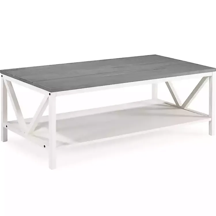 Coffee Tables-Kirklands Home Gray and Barnwood Coffee Table White