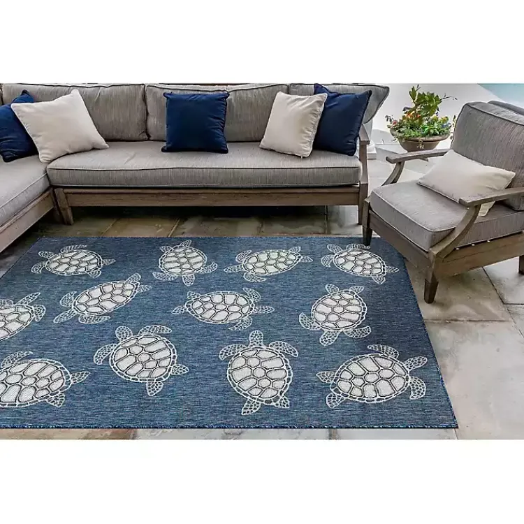 Outdoor Rugs-Kirklands Home Navy Harrison Turtle Indoor/Outdoor Area Rug, 7x9 Blue