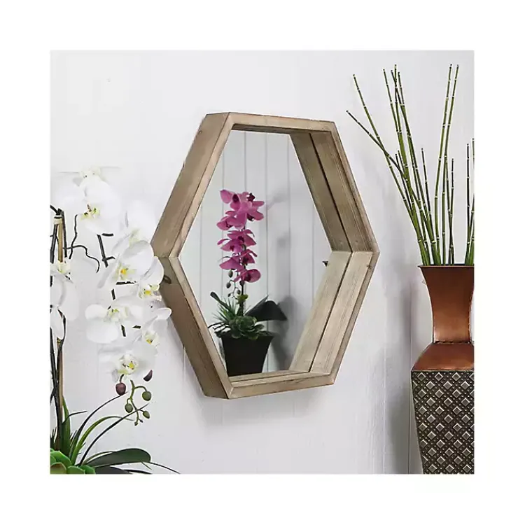 Decorative Mirrors-Kirklands Home Wood Frame Hexagon Wall Mirror