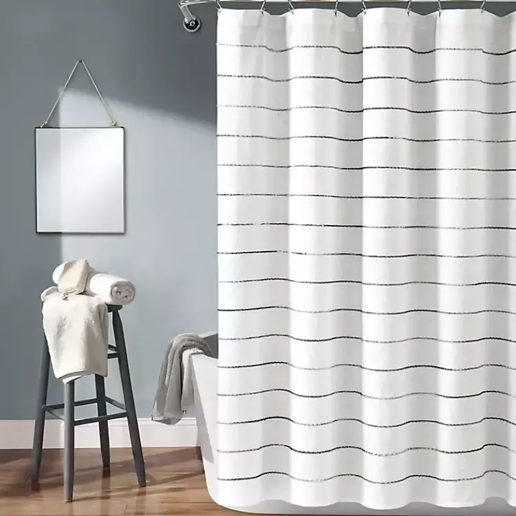 Shower Curtains-Kirklands Home Stripe Ombre Shower Curtain Gray