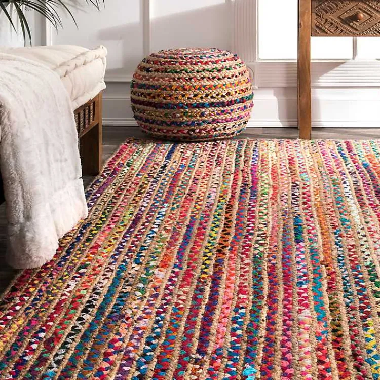 Area Rugs-Kirklands Home -Color Braided Jute and Cotton Area Rug, 5x8 Multi