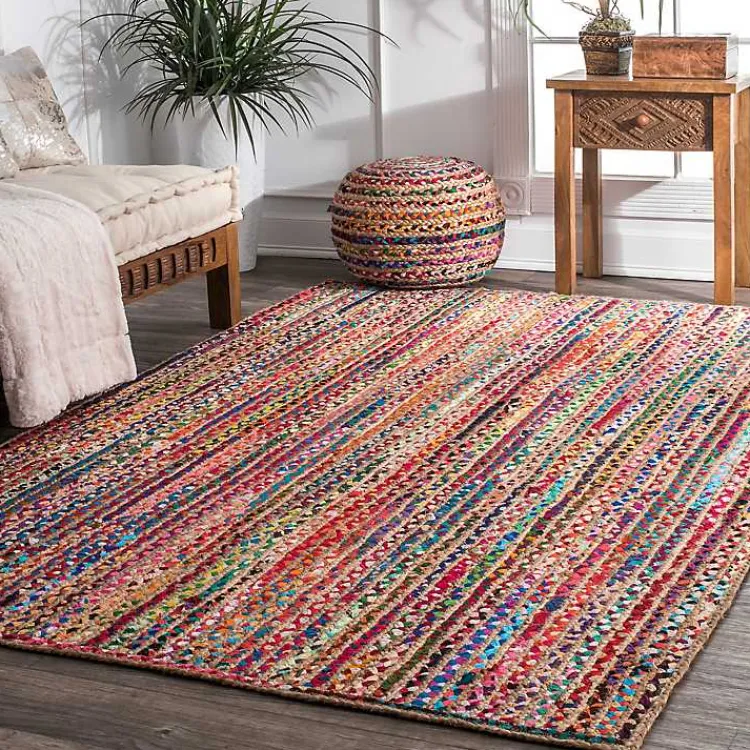 Area Rugs-Kirklands Home -Color Braided Jute and Cotton Area Rug, 8x10 Multi