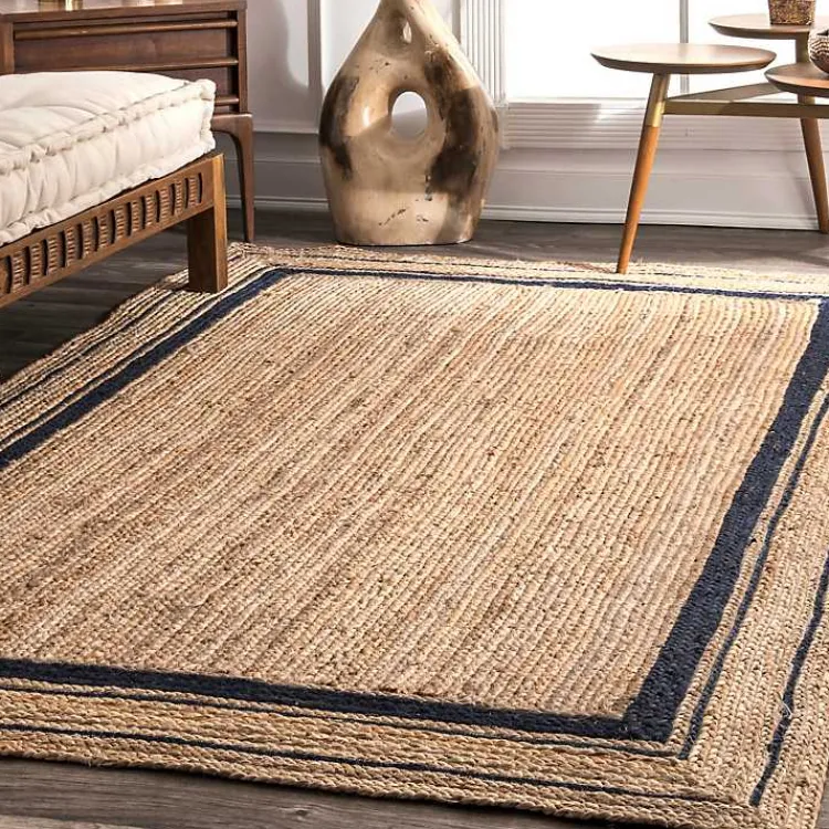 Area Rugs-Kirklands Home Black Double Border Braided Jute Area Rug, 5x8