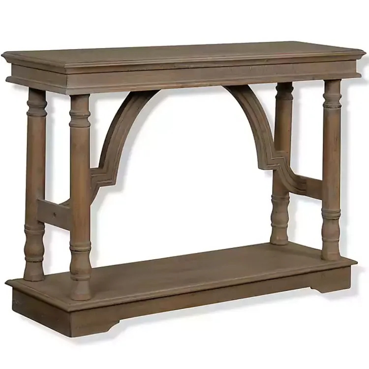 Console Tables-Kirklands Home Weathered Wooden Trestle Console Table Brown