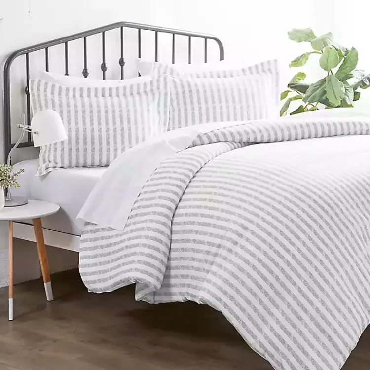 Duvets-Kirklands Home Light Gray Stripes 3-pc. Twin Duvet Cover Set