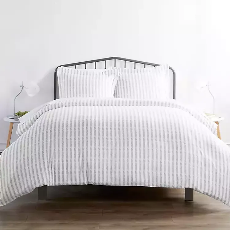Duvets-Kirklands Home Light Gray Stripes 3-pc. Twin Duvet Cover Set